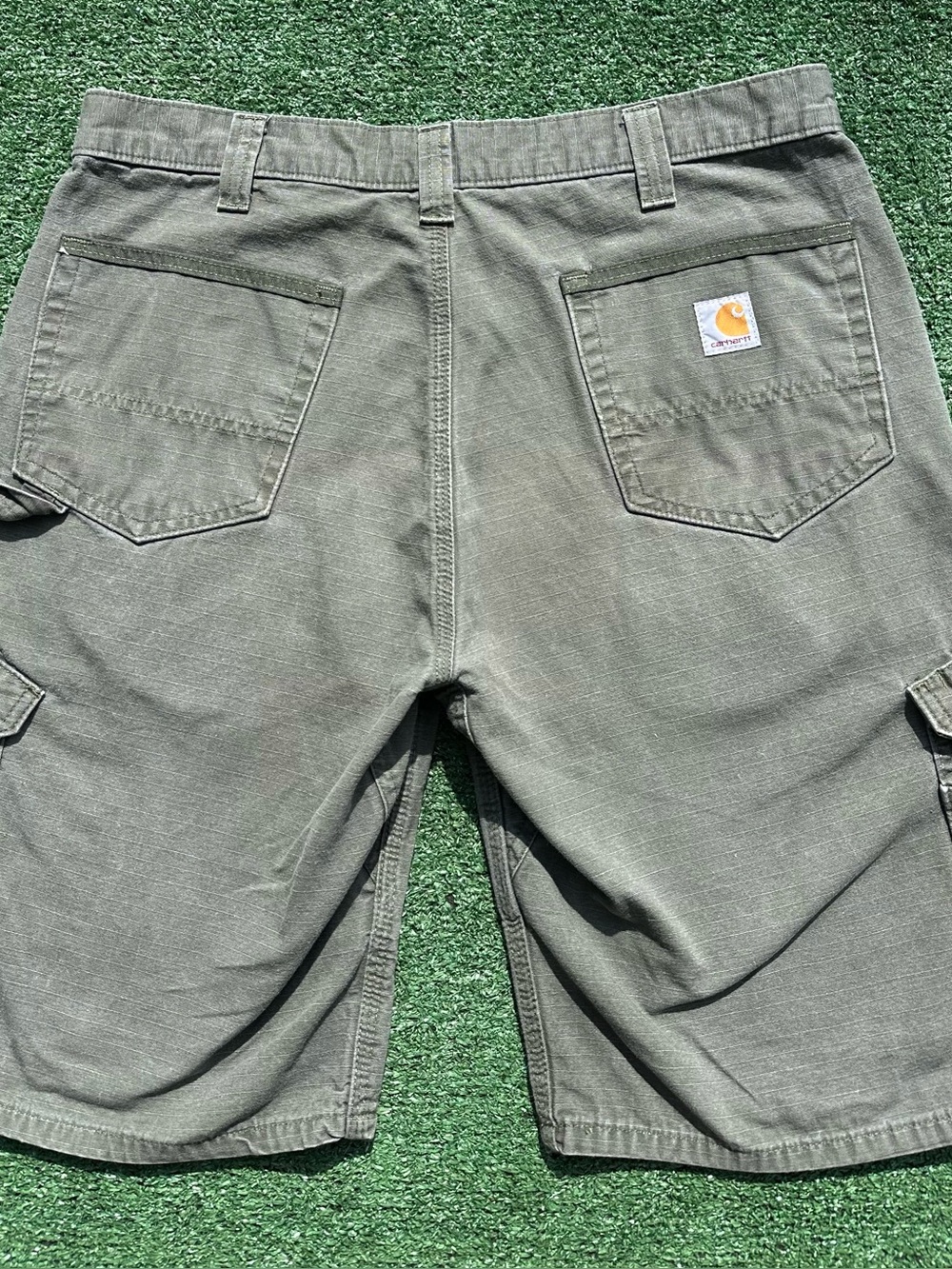 Vintage Y2K Carhartt Ripstop Utility Cargo Moss Green Shorts B357 Men’s Size 34
